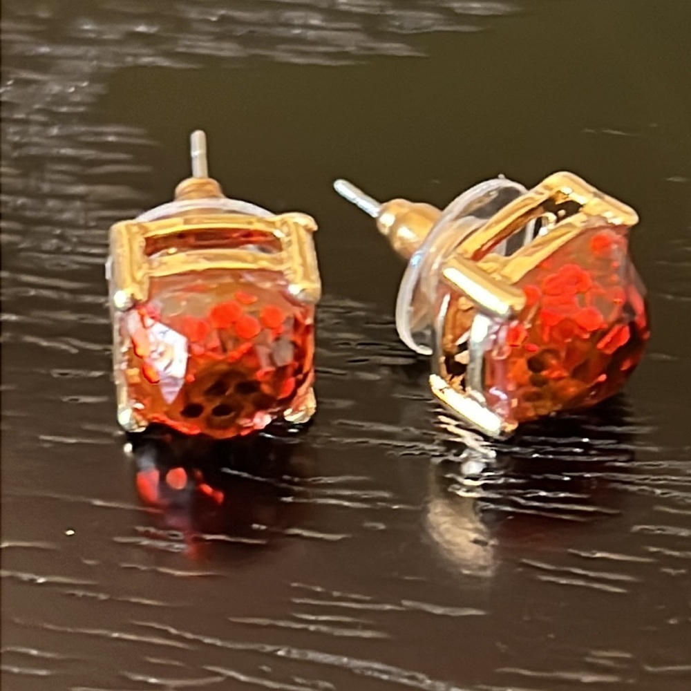 RED glittery stud earrings-NWT